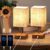 2 x tafellampen, USB Touch LED-tafellampen, dimbaar, modern met houten basis, retro bedlampje, stoffen shirt met E14-gloeilamp, warm wit, voor woonkamer, slaapkamer, tafel,…