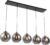 5B – hanglamp 5 lichts smoke bol – 25cm smoke bollen – 120cm x 10cm zwarte balk – Smoky bulbs – Bollampen