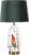 HAES DECO – Tafellamp – Modern Chic – Met Vogel bedrukte Lamp, formaat Ø 28*50 cm – Goudkleurig / Wit met Zwarte Lampenkap – Bureaulamp, Sfeerlamp, Nachtlampje