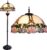 HAES DECO – Tiffany Vloerlamp Ø 50×164 cm Roze Groen Glas Halfrond Roos Staande Lamp Staanlamp Tiffany Lamp