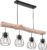 Landelijke hanglamp Mina zwart met hout 4-lichts – 15326-4N