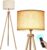 Led-vloerlamp, dimbaar, driepoot, hout met plank, afstandsbediening, 4 kleurtemperatuur instelbaar, 1 uur timer, statief staande lamp met beige lampenkap voor woonkamer,…