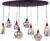 Smoke – hanglamp 8 lichts – mix smoke glas – bulbs – spiegel glas – op ovalen plaat – 120cm x 30cm – mat zwart